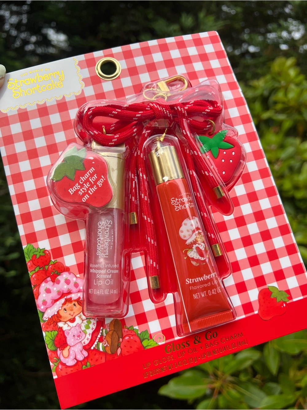 Strawberry Shortcake Bow Lip Gloss Lip Oil Bag Charm/Keychain Gloss & Go